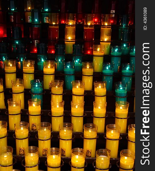 Different colors candles in a church