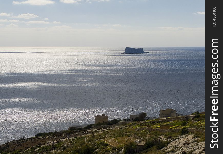 Solitary Filfla Island part of the Maltese Archipelago