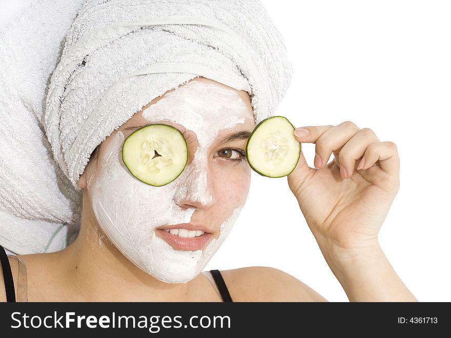 Girl wearing face moisture mask