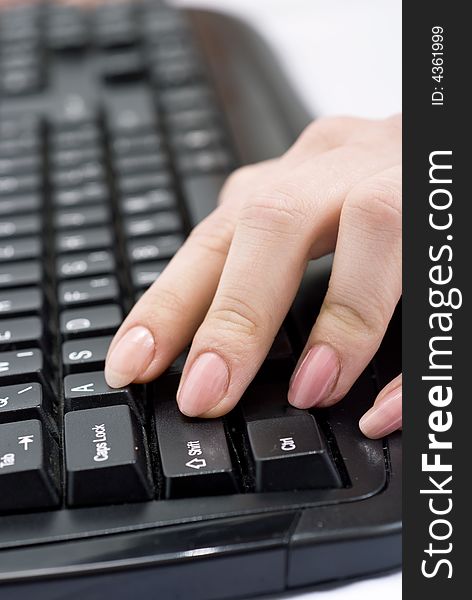Woman typing on pc keyboard. Woman typing on pc keyboard