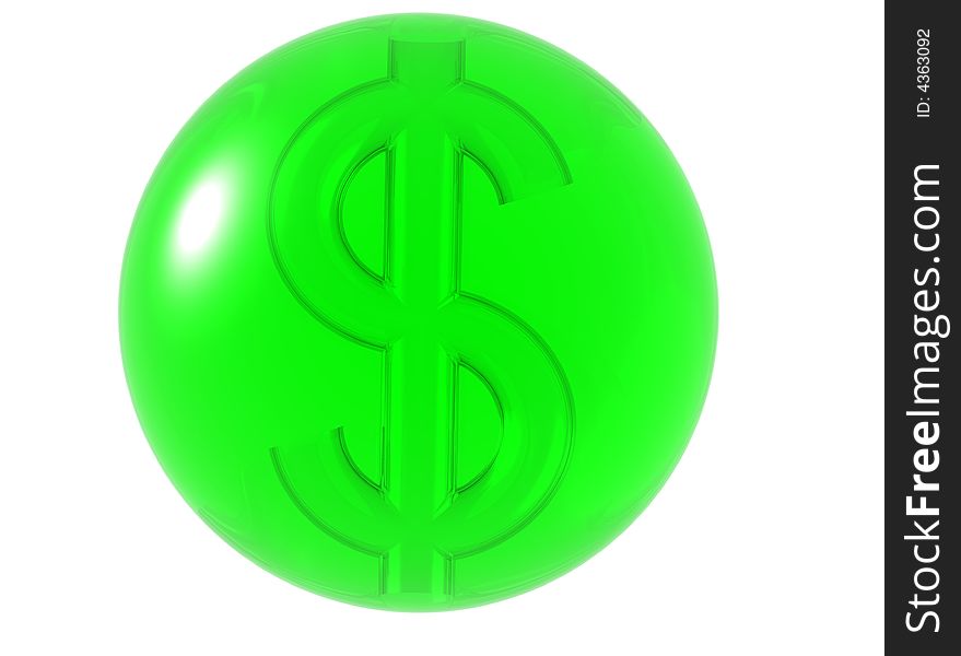 Glassy green dollar logo button. Glassy green dollar logo button