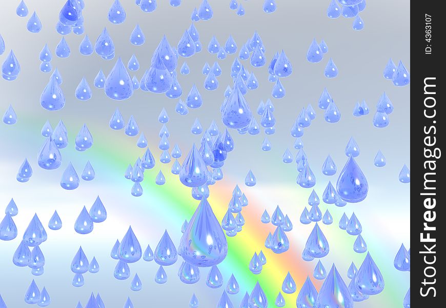 Water drops background with a rainbow. Water drops background with a rainbow