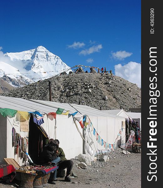 The is a bazaar at the north base camp of Mt. Everest. It's the world's highest shop at an altitude of about 5,200 metres (17,100 feet). The is a bazaar at the north base camp of Mt. Everest. It's the world's highest shop at an altitude of about 5,200 metres (17,100 feet).