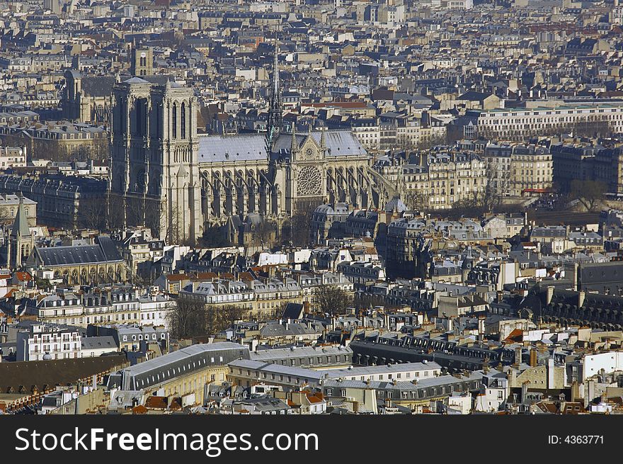 France, Paris; sky city view with cathedral