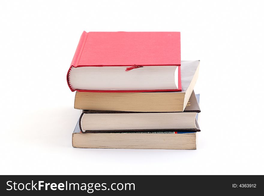 Stack of school books on white background, Back to school. Copy space for text.