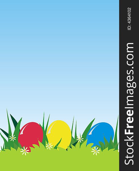 Easter eggs on a meadow with place for text - vector illustration. Easter eggs on a meadow with place for text - vector illustration