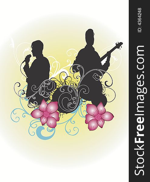 Illustration of a singer and a bass player. Illustration of a singer and a bass player