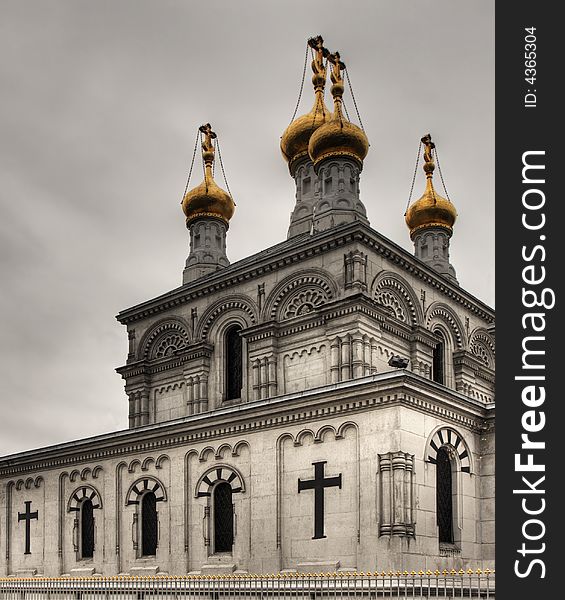 Impressive russian church in dark weather