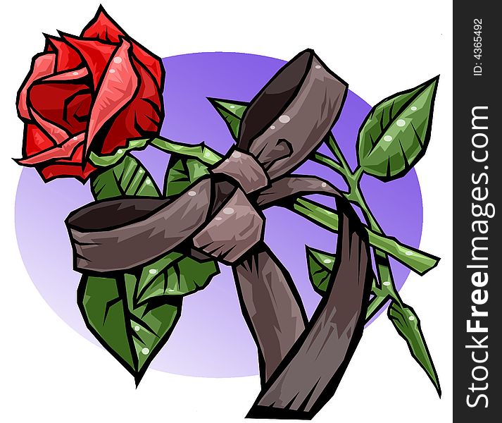 Computer generated illustration of a rose and a ribbon. Computer generated illustration of a rose and a ribbon