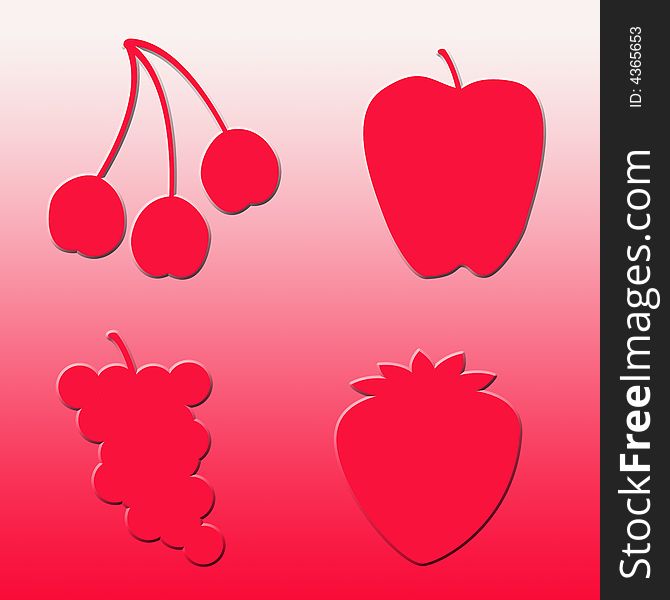 Red fruit shapes on red and white gradient background. Red fruit shapes on red and white gradient background