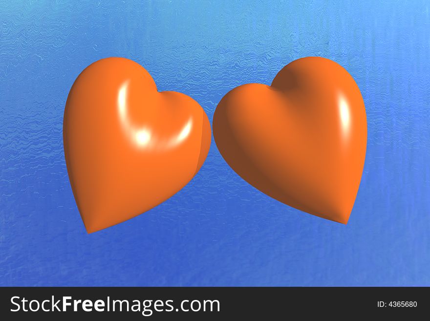 Two hearts on blue background. Two hearts on blue background.