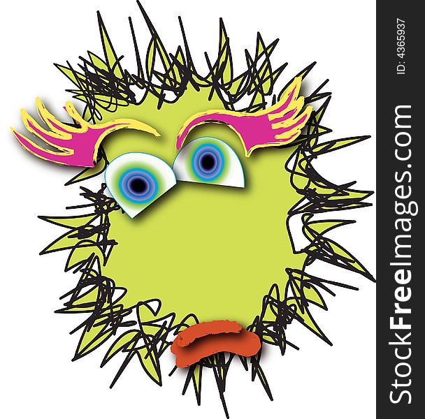Abstract, colorful monster face on white background.