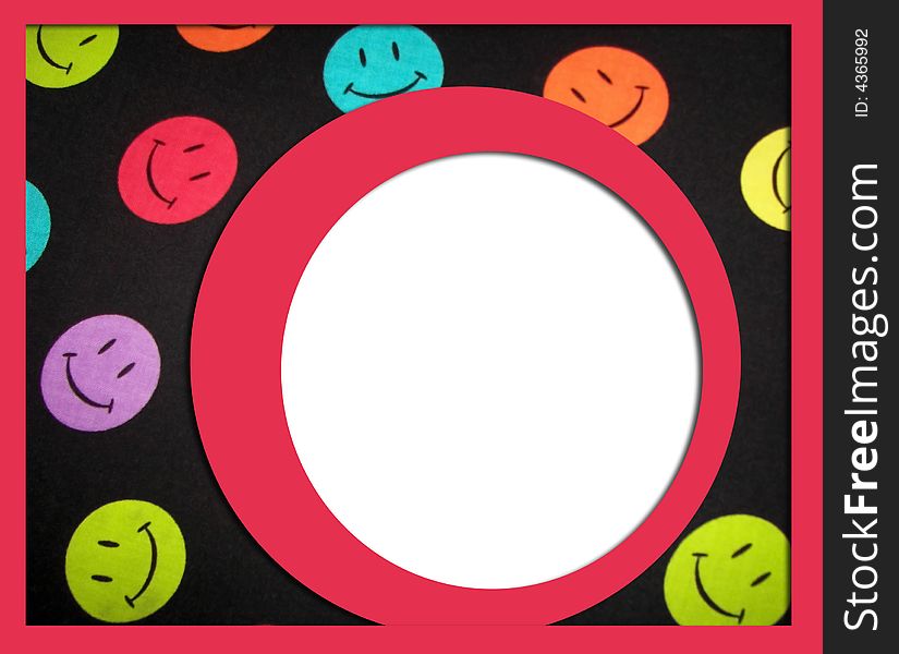 A digital picture frame with colorful happy faces on a black background. A digital picture frame with colorful happy faces on a black background.