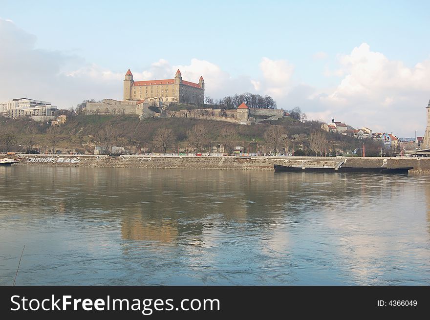 View on Bratislava cCstle and Danube river. View on Bratislava cCstle and Danube river