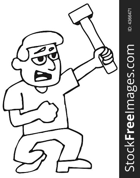 Art illustration of a man with a hammer