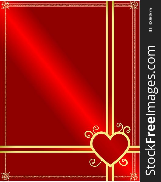 Red card with golden frame and a heart. Red card with golden frame and a heart