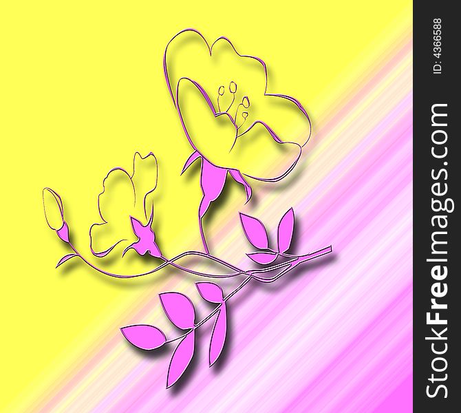 Pink Flower Abstract yellow background