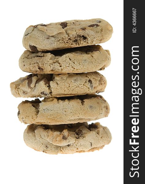 Delicious chocolate chip cookies isolated on a white background
