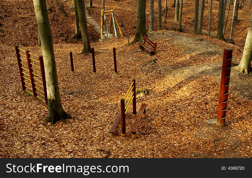 Panorama of outdoor sportground in autumn