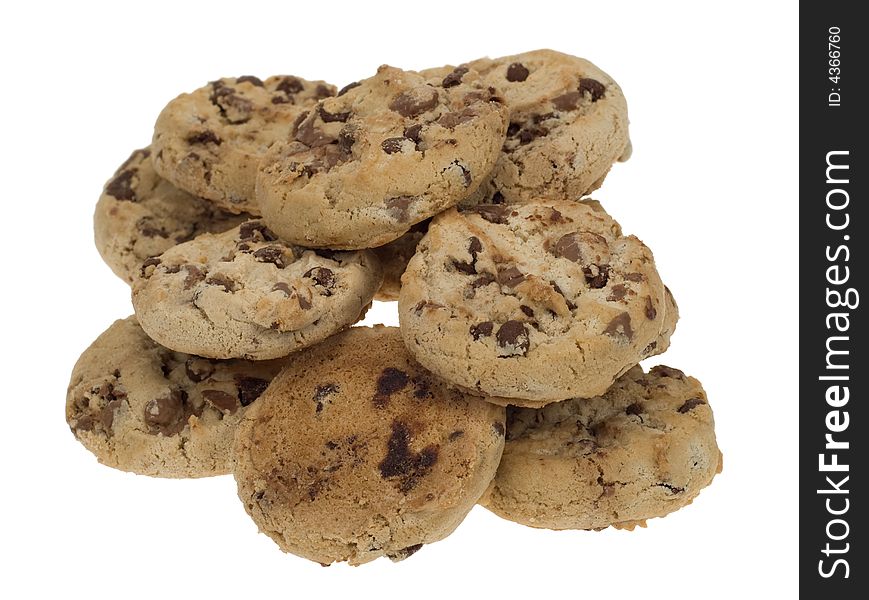 Delicious chocolate chip cookies isolated on a white background