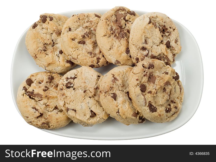 Delicious chocolate chip cookies isolated on a white background