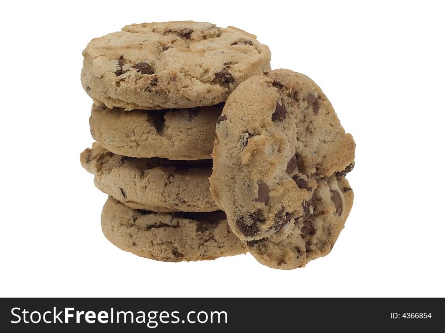 Delicious chocolate chip cookies isolated on a white background