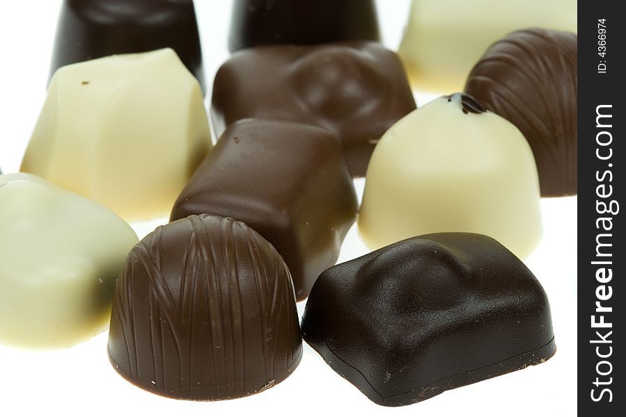 Lots of belgian pralines isolated on a white background