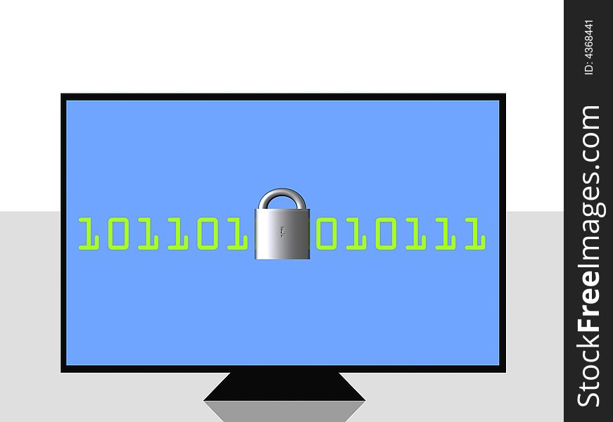 Abstract view of computer screen with lock and data. Abstract view of computer screen with lock and data