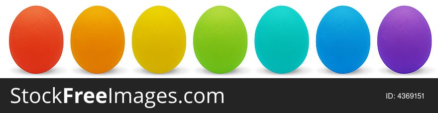 Seven basic colors of Big Easter eggs isolated on white, with shadow. Seven basic colors of Big Easter eggs isolated on white, with shadow.