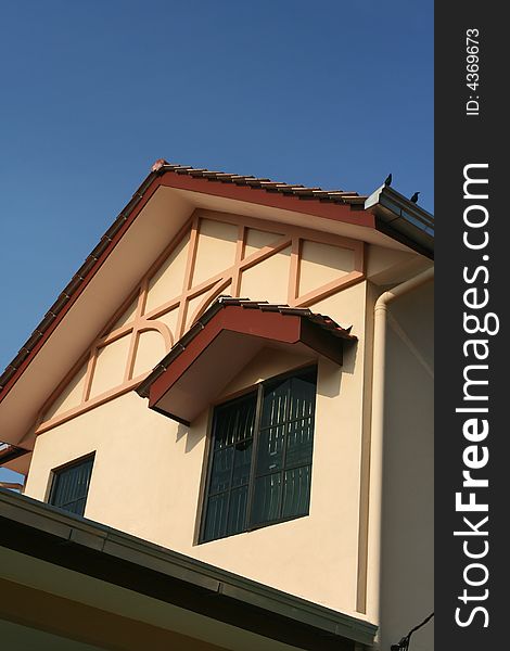 House exterior on display with blue sky. House exterior on display with blue sky