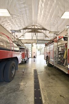 Fire Engines In Garage Royalty Free Stock Photos