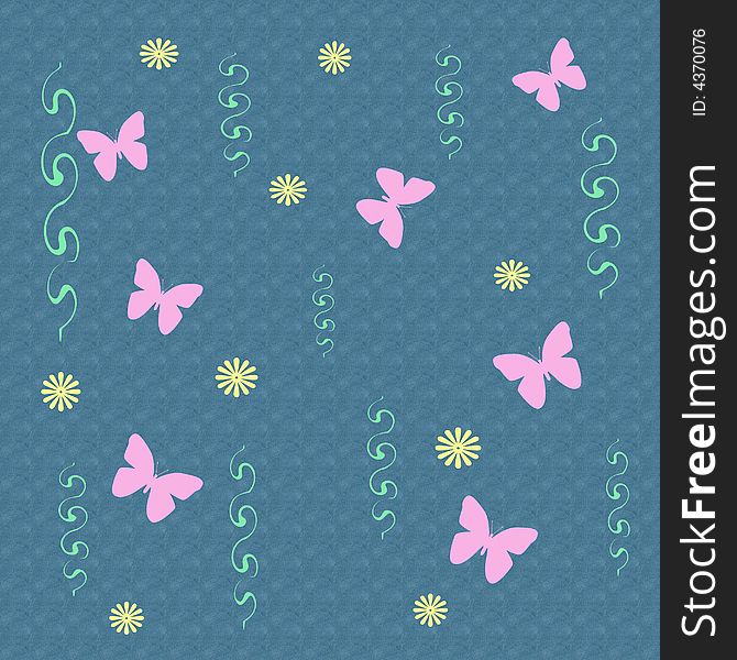 Spring flowers and pink butterflies on  background. Spring flowers and pink butterflies on  background