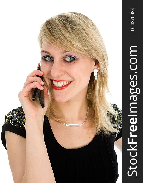 Business woman calling on white background