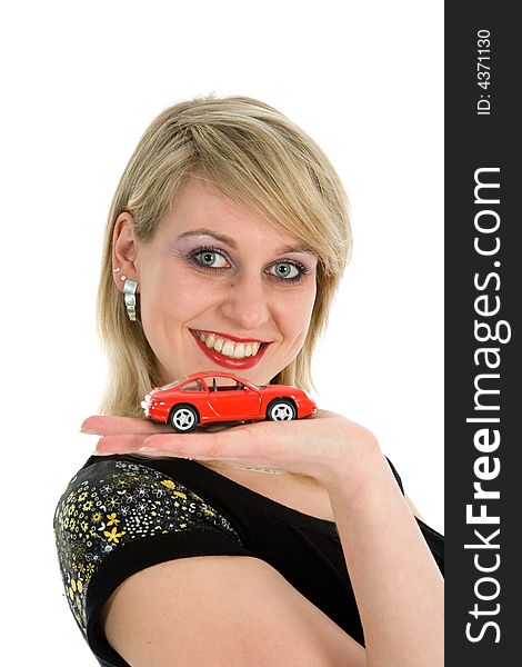 Business woman advertises selling the cars. Business woman advertises selling the cars