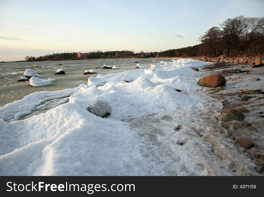 Snow waves of Baltic sea in the winter