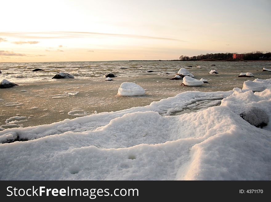 Snow waves of Baltic sea in the winter