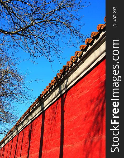 Red wall of the Imperial Palace  in Beijing,China