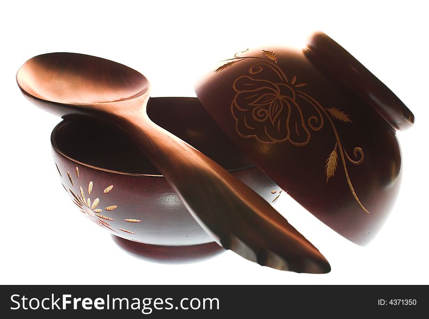 Ethnic wooden bowls and spoon. Ethnic wooden bowls and spoon