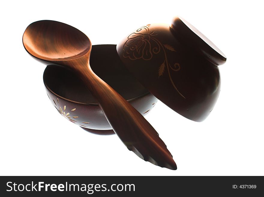 Ethnic wooden bowls and spoon. Ethnic wooden bowls and spoon