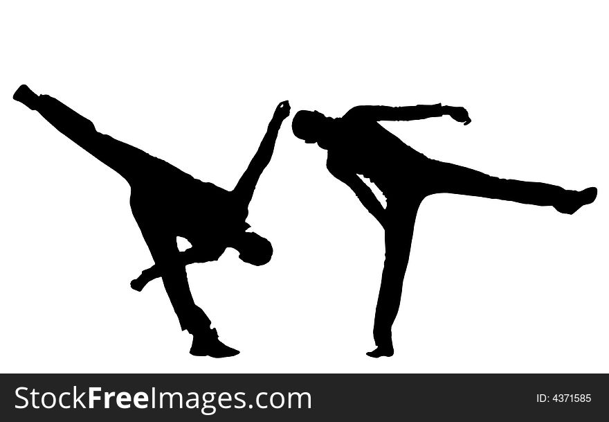 Black silhouettes of people of carrying out are sporting dance, original poses, clean white background. Abstract illustration. Black silhouettes of people of carrying out are sporting dance, original poses, clean white background. Abstract illustration.