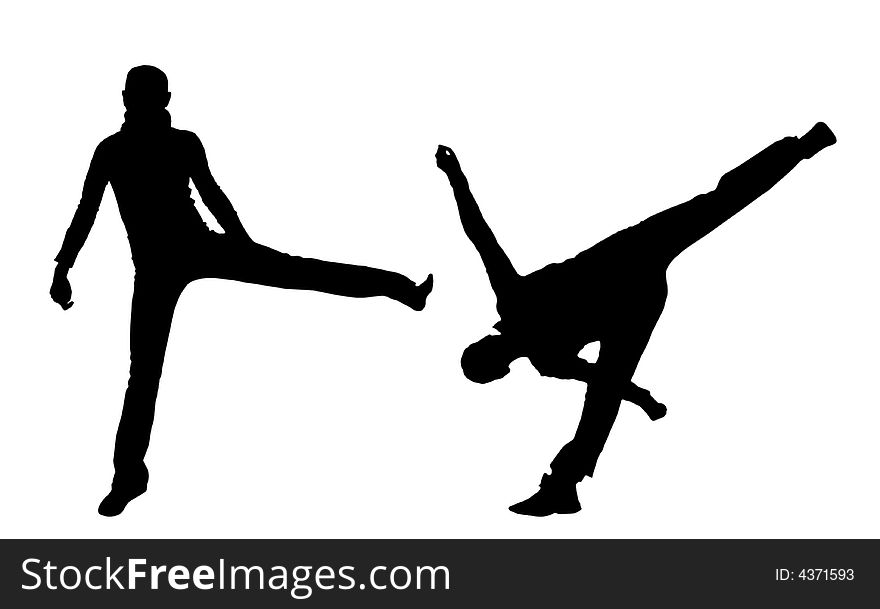 Black silhouettes of people of carrying out are sporting dance, original poses, clean white background. Abstract illustration. Black silhouettes of people of carrying out are sporting dance, original poses, clean white background. Abstract illustration.