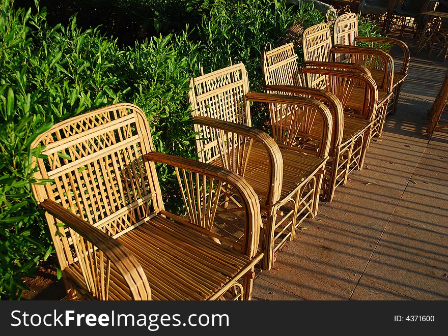 Wicker chairs in the garden