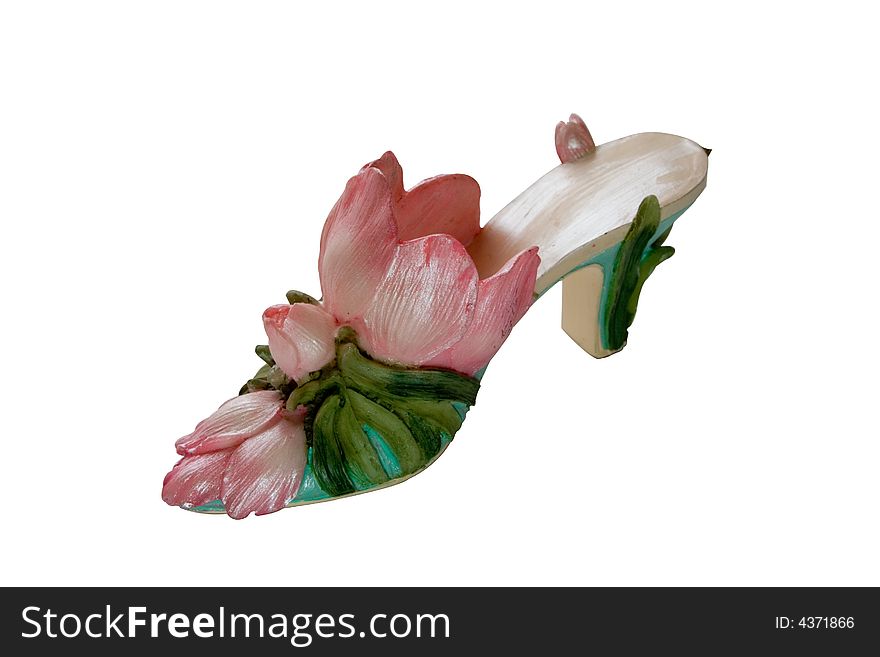 miniature shoes-flower bud  on a white background. miniature shoes-flower bud  on a white background