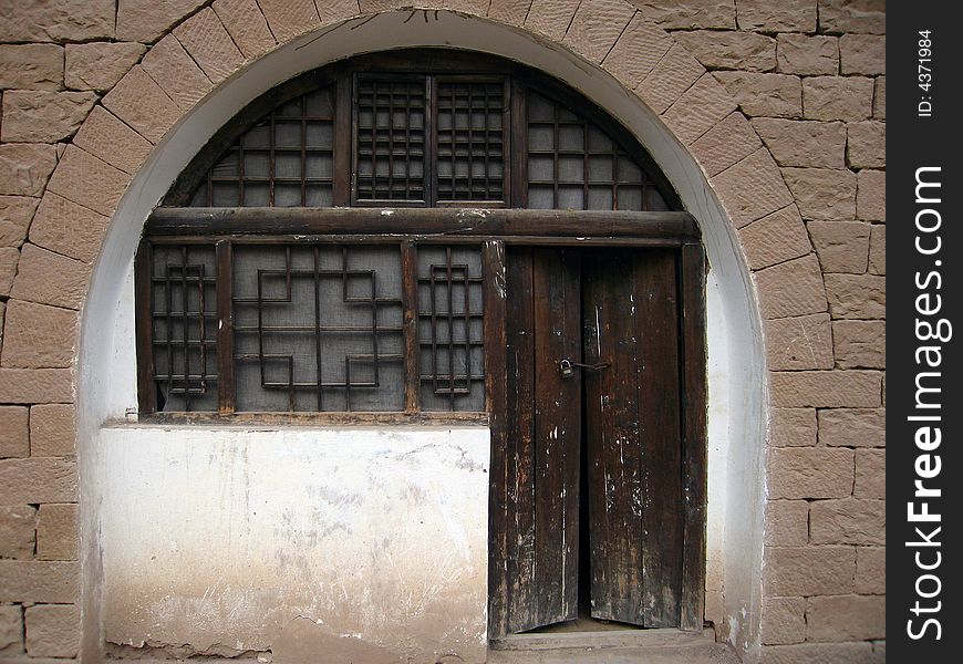 Windows and doors, cave-house, folk house of altiplano, North of china, Yan'an, Shannxi, China