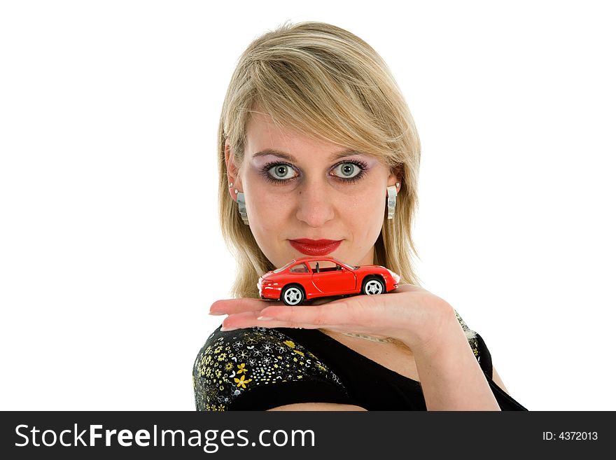 Business woman advertises selling the cars. Business woman advertises selling the cars