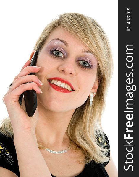 Business woman calling on white background