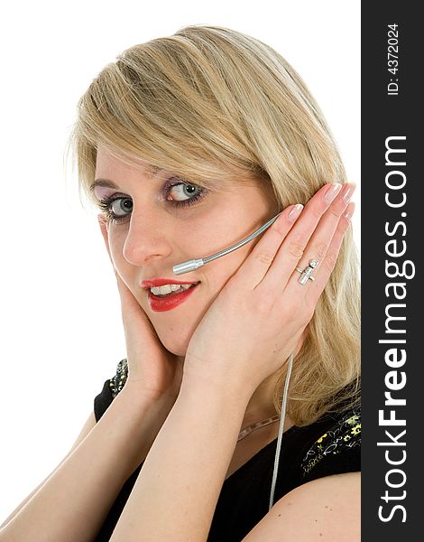 Business woman calling on white background