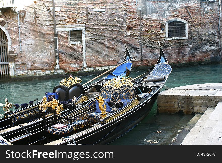 Two gondolas in Venice waiting for passangers