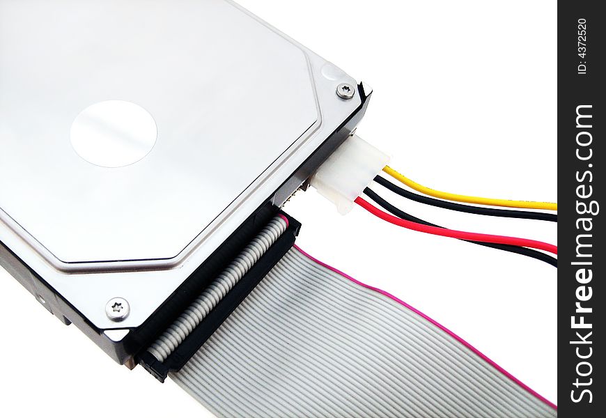 Hard Drive with cables on white