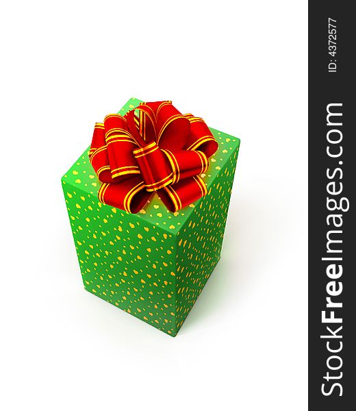 Gift box with red bow on white.